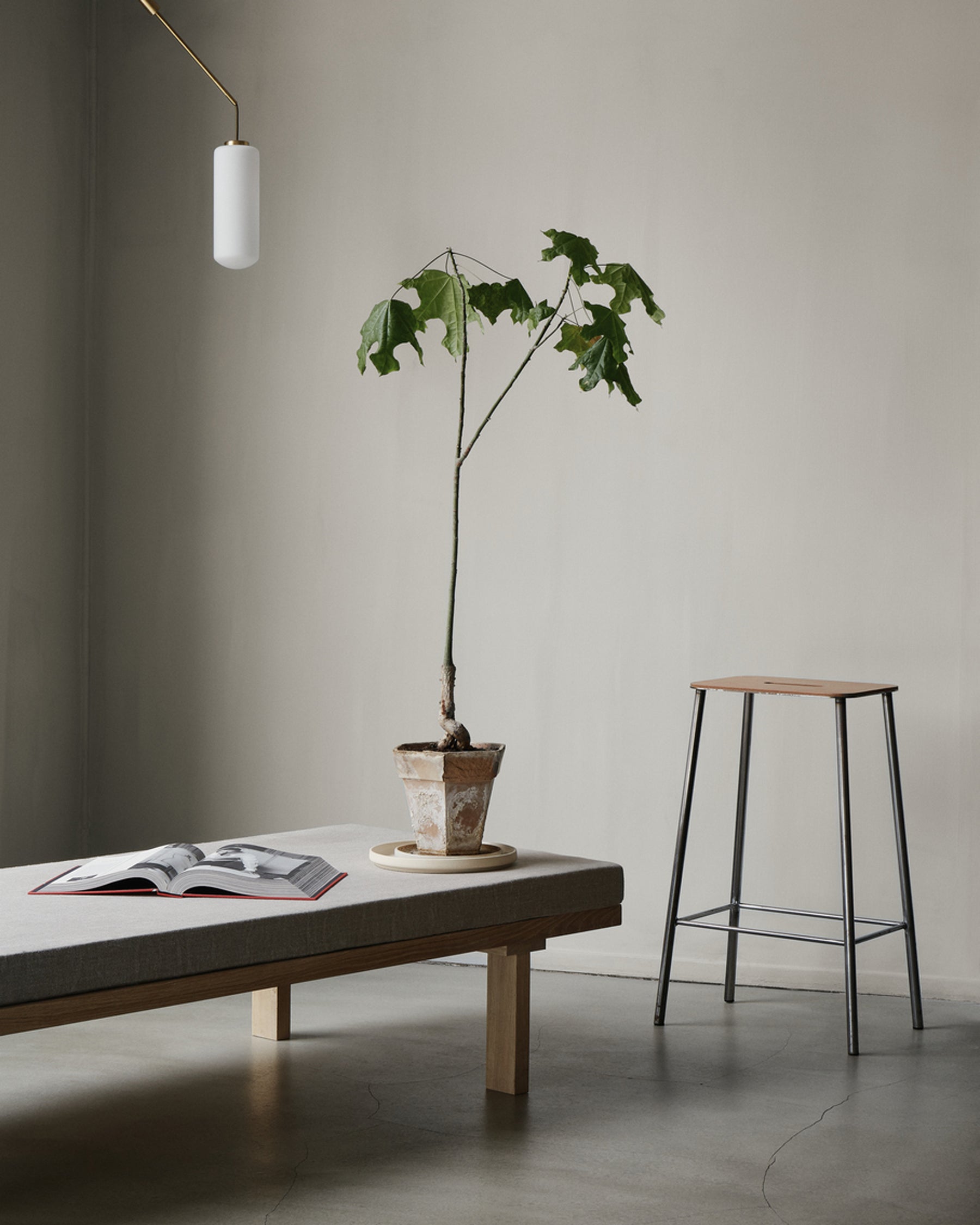 ADAM STOOL H65 - Raw Steel and Leather