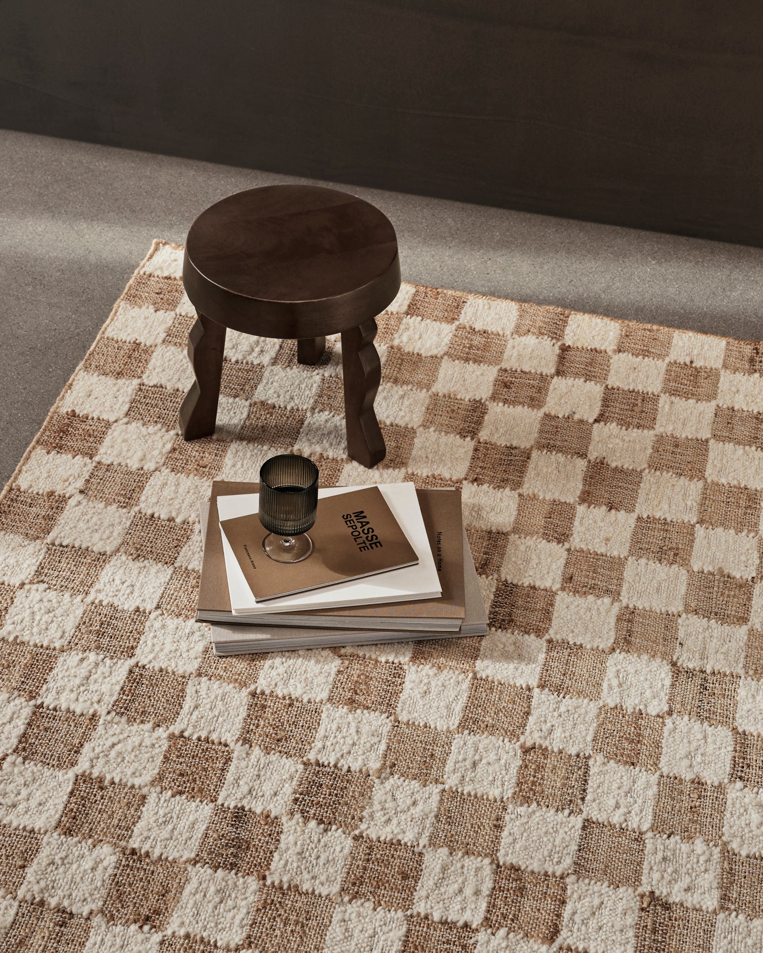 Check Wool Jute Rug - 140 x 200 - Off-white/Natural