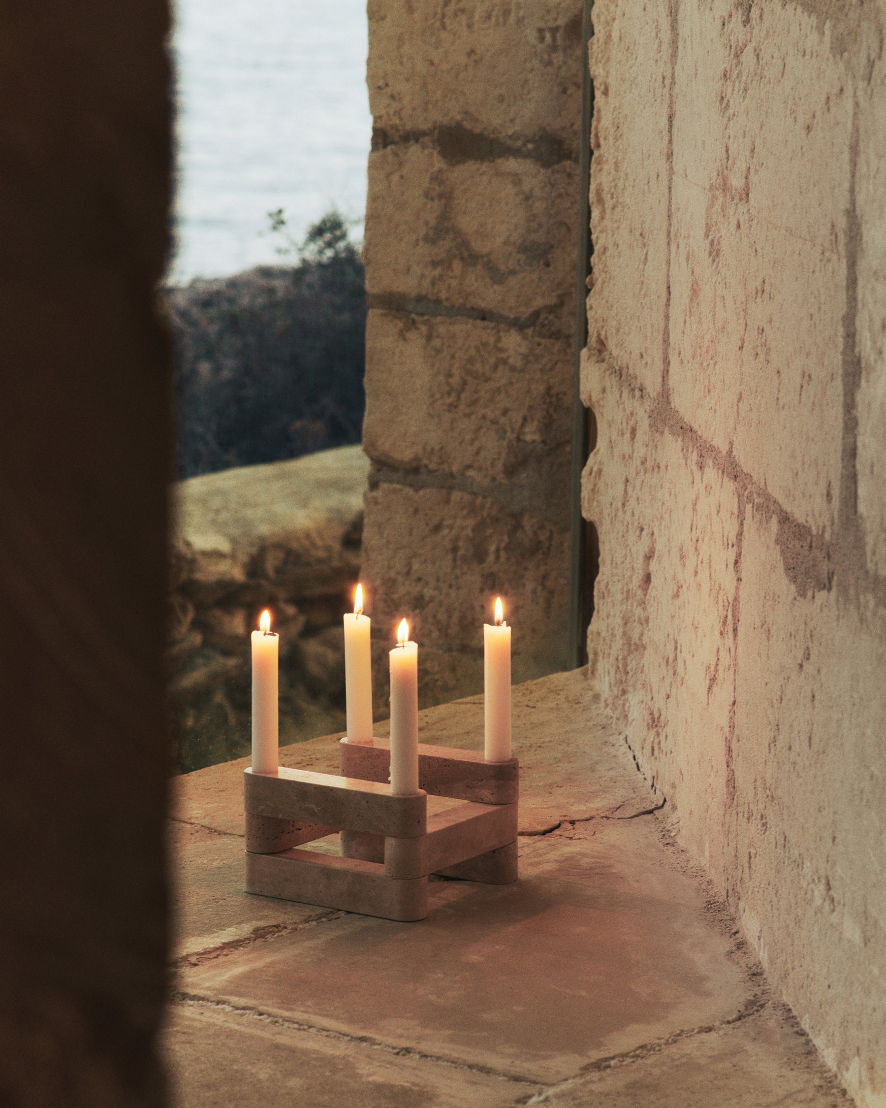 Newel Modular Candle Holder - Travertin