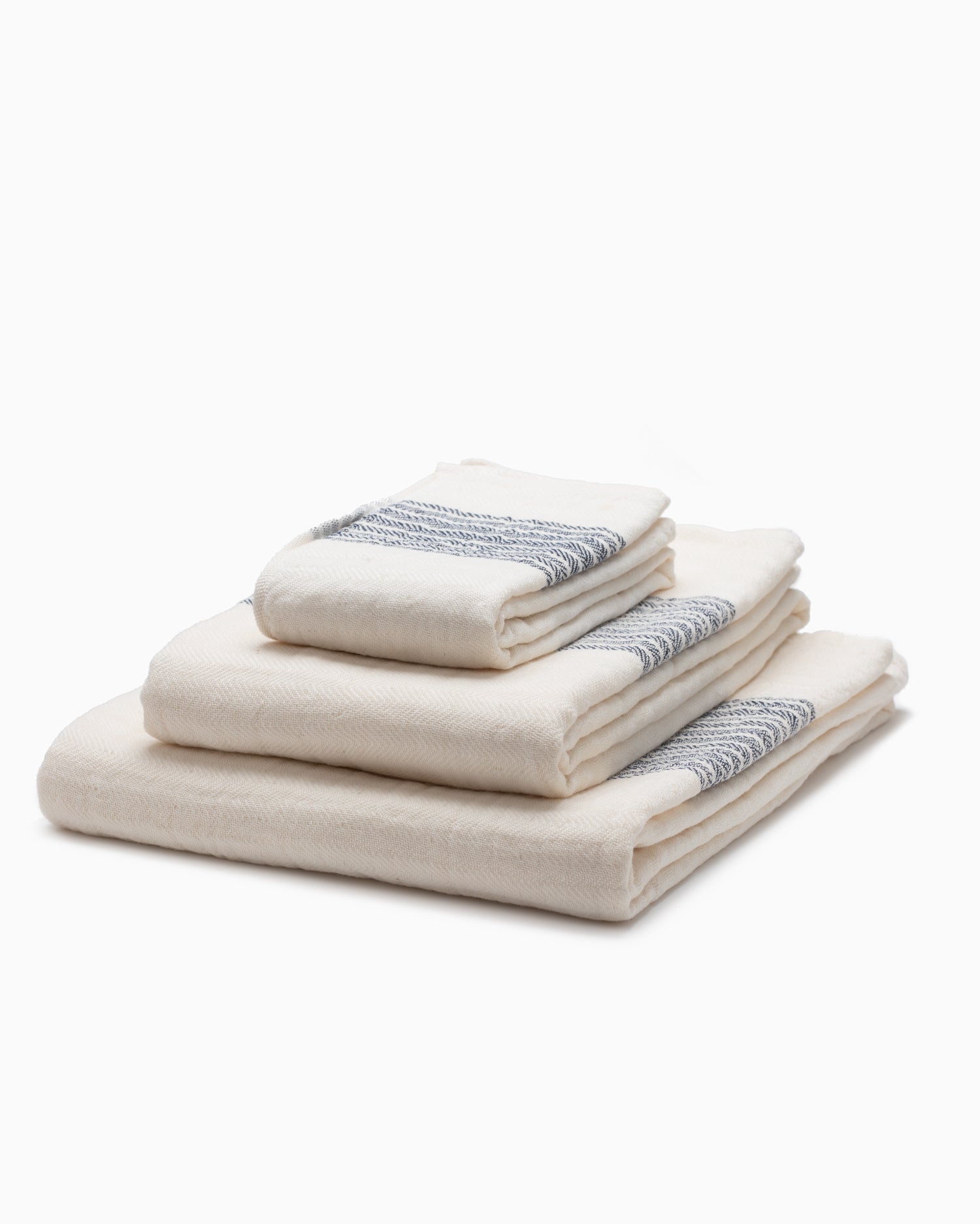 Flax Line Organic Compact Bath Towel - Navy/Ivory