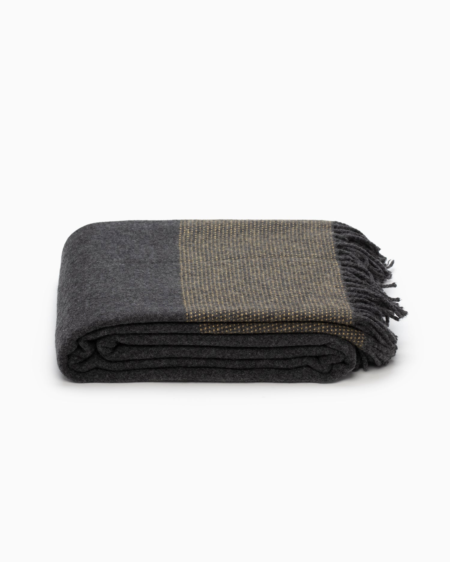 OFS. Cashmere Merino Throw - Charcoal and Mustard