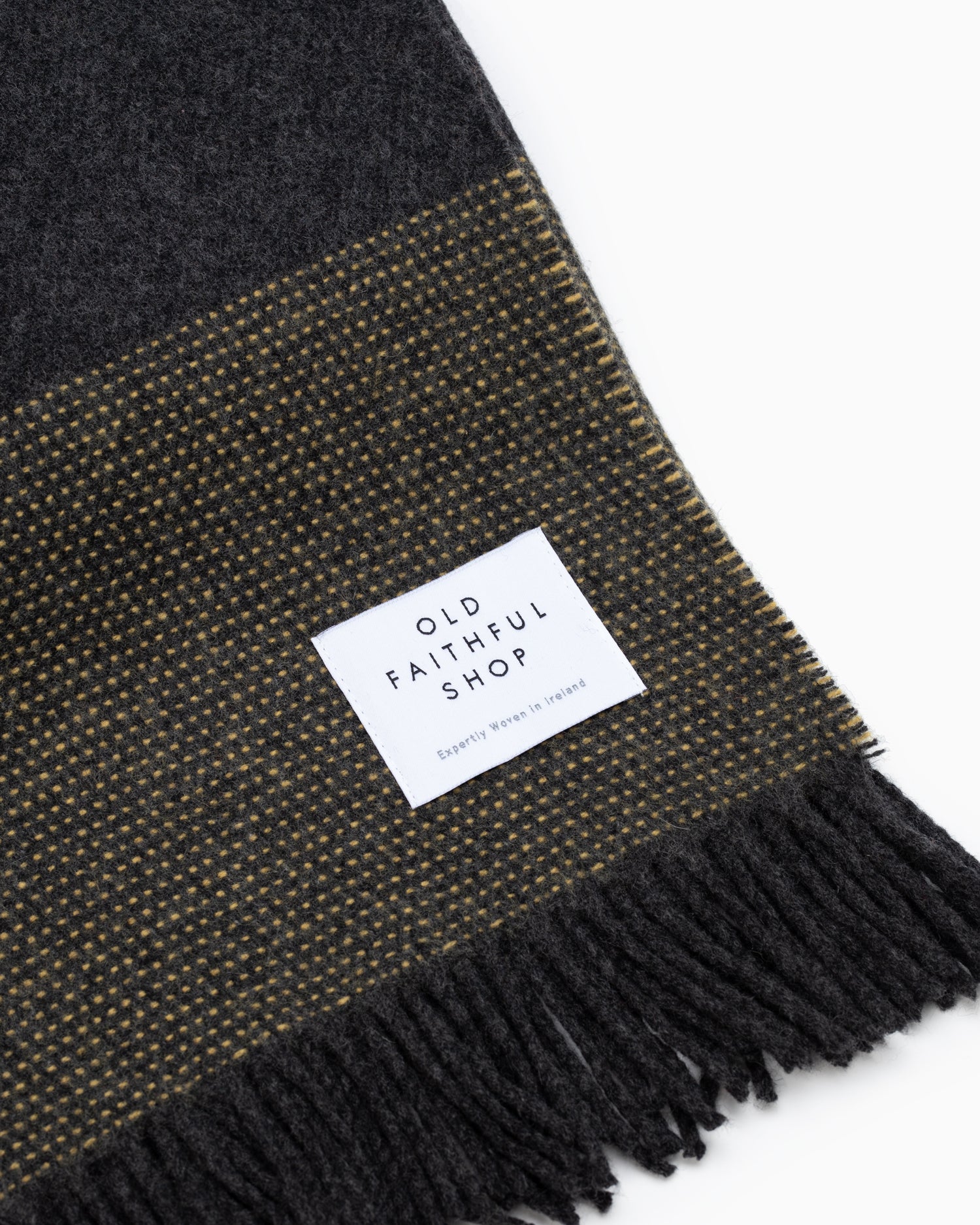OFS. Cashmere Merino Throw - Charcoal and Mustard